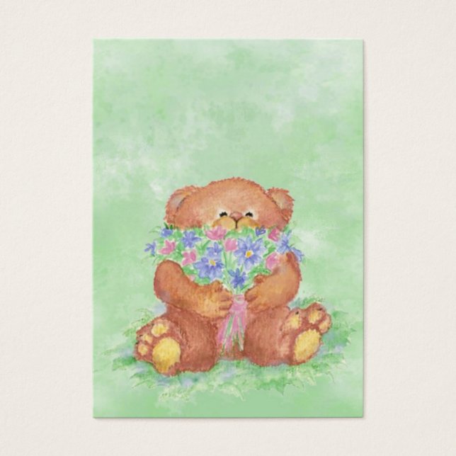 ACEO ATC Teddy Beer Buquê Aquarela (Frente)