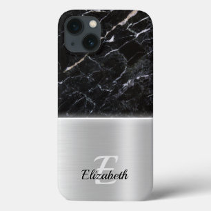 Aço metálico prateado de mármore preto elegante