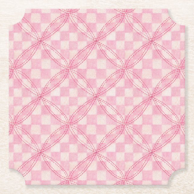 Acolchoado Xadrez Rosa Porta-Copos de Papel para B (Frente)