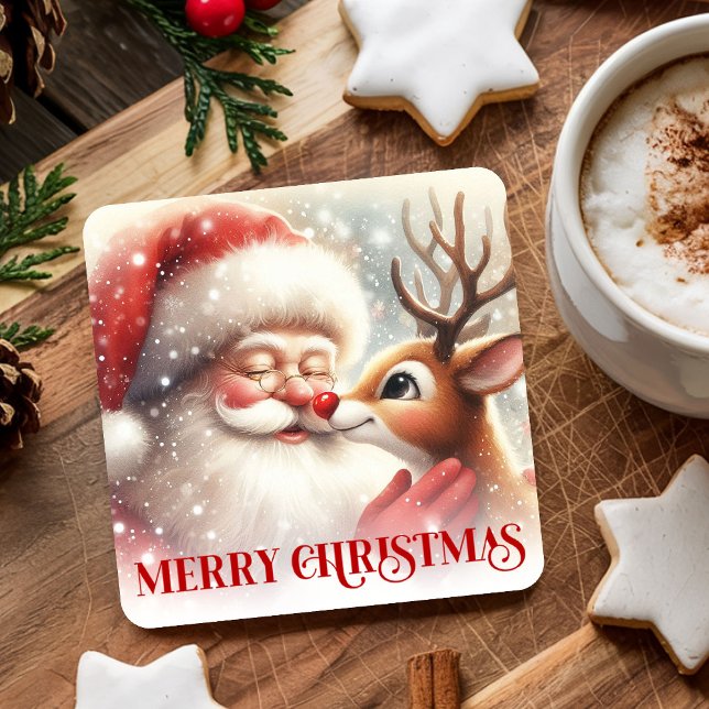 Aconchegantes Porta-Copos de Papel do Natal do Pap (Cozy Cute Santa Rudolph Holiday Paper Coasters)