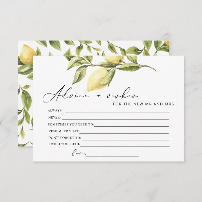 Aconselhamento a Lemon e Cartão de Jogo de Chá de  (Frente/Verso)