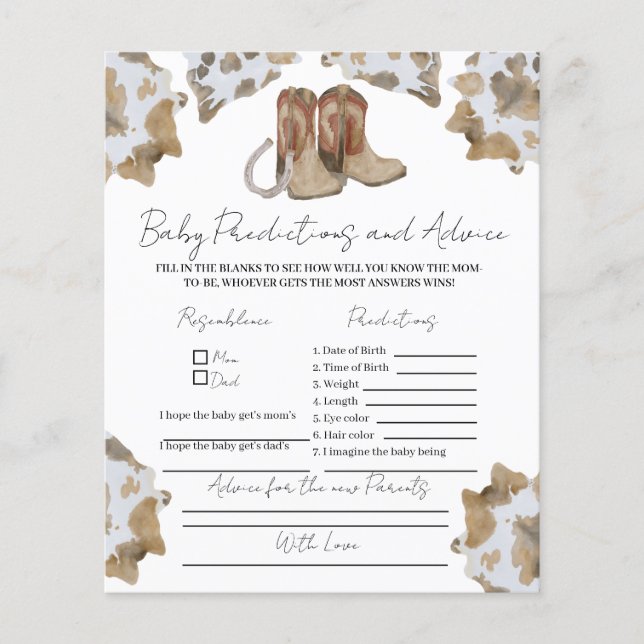 Aconselhamento de Cowboy para o novo jogo de pais. (Frente)