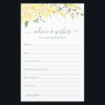 Aconselhamento e Desejo Amarelo Elegante<br><div class="desc">Estes lindos, florais, guiões manuscritos, lençóis Advice & Wish com rosas de aquarela amarelas no topo são perfeitos para ter chá de panela, janto de ensaio ou convidados de casamento preenchidos para o casal feliz. As pessoas vão adorar ter as ordens - tornam tão fácil deixar palavras amáveis de conselhos...</div>