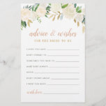 Aconselhamento e Desejo Dourados de Noiva Floral V<br><div class="desc">Nota de chá de panela de Casamento e Desejos para a Bride-to-Ser apresenta um elegante design de aquarela floral com rosas pintados, flores ranunculus, e folhas em tons neutros de primavera e verão de branco, creme, rosa-pincel, ouro, ouro-rosa e verde. A parte traseira da placa está penteada com o padrão...</div>