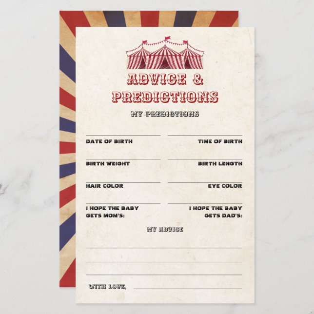 Aconselhamento e previsões Jogo do Chá de fraldas  (Frente/Verso)