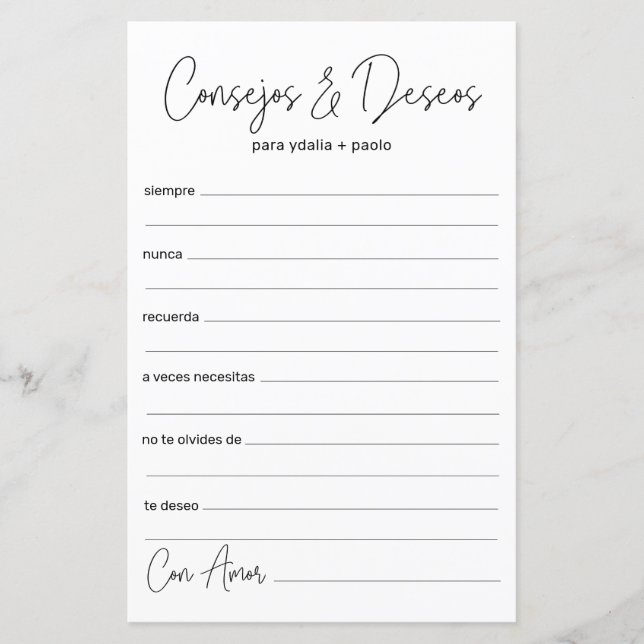Aconselhamento sobre Casamento e Desejos Espanhóis (Frente)