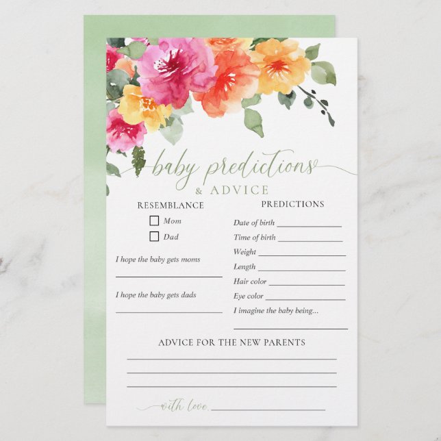 Aconselhamento sobre previsões de bebês primavera  (Frente/Verso)