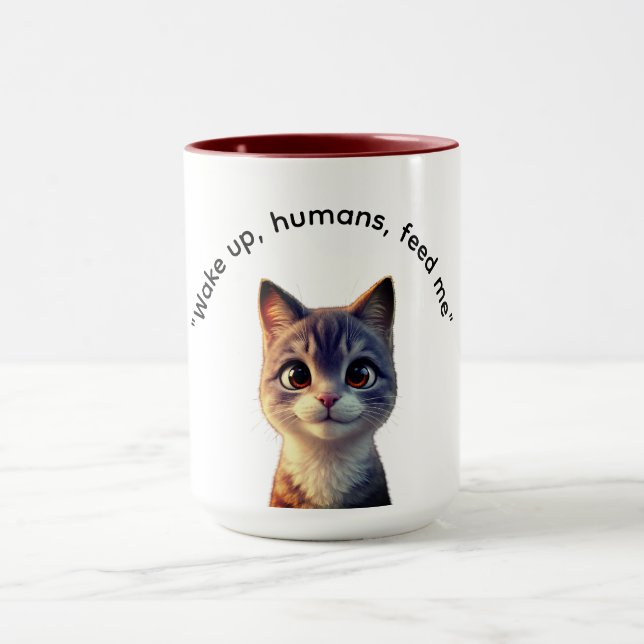 Acorde humanos alimente-me gato Caneca (Centro)