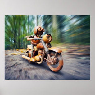 Acorn elf cavalgando a poster de motocicleta