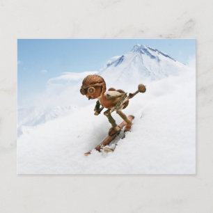 Acorn elf esquiando no cartão postal de inverno da