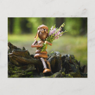 Acorn elf girl com cartões postais de flores