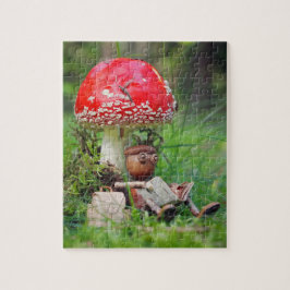 Acorn elf lendo um livro de serra quebra-cabeça
