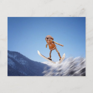 Acorn elf voando no cartão postal de inverno