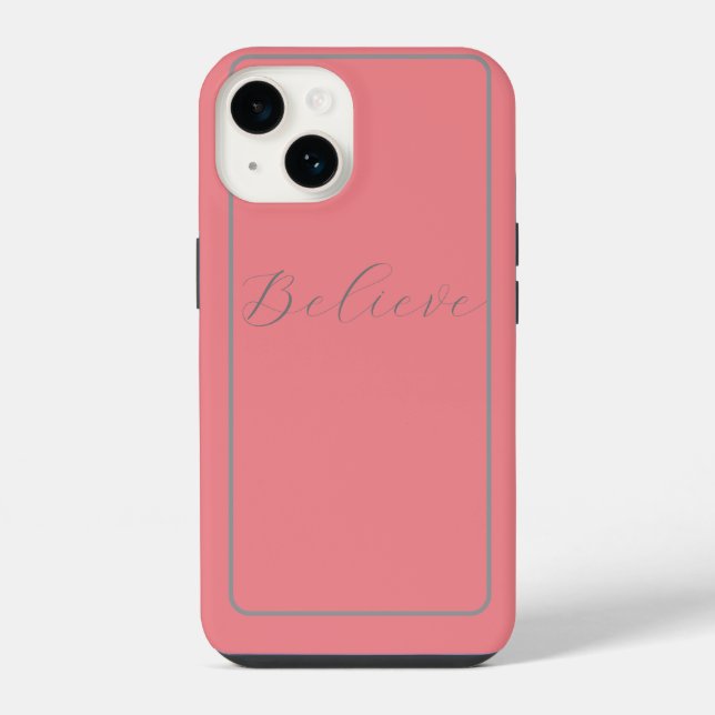 'Acredite' cinza em script com fundo rosa (Verso)