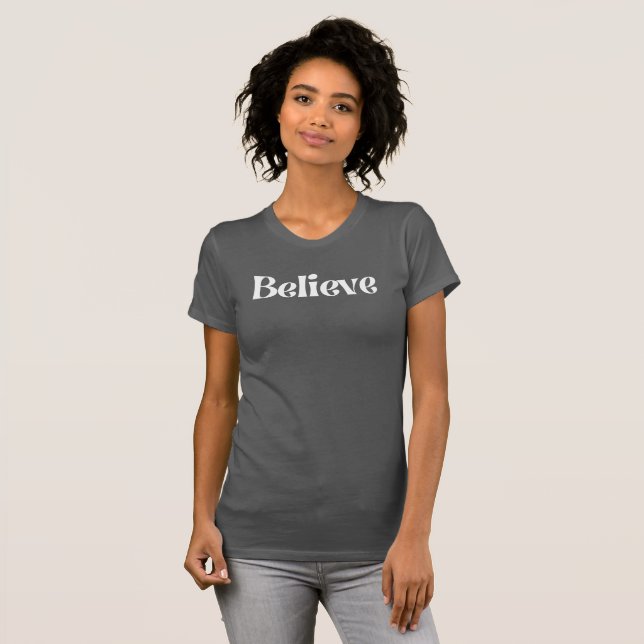 Acredite em Camiseta Canvas fina de Ajustado femin (Frente Completa)