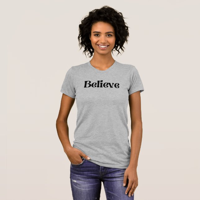 Acredite em Camiseta Canvas fina de Ajustado femin (Frente Completa)