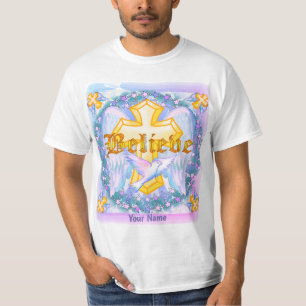 Acredite em T-Shirt Dourado da Cruz Cristã