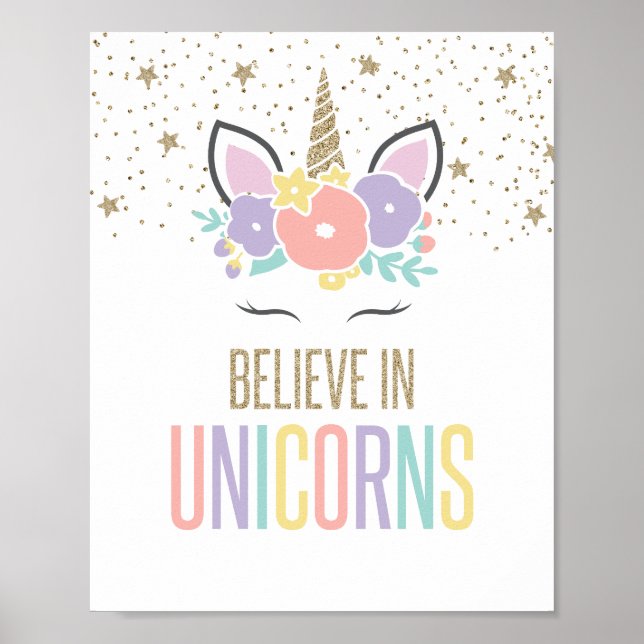Acredite em Unicórnios Poster de Unicórnio Arco-ír (Frente)