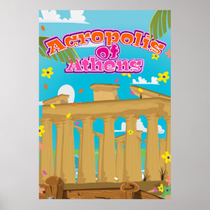 Acrópole do poster de viagens da Grécia de Atenas.