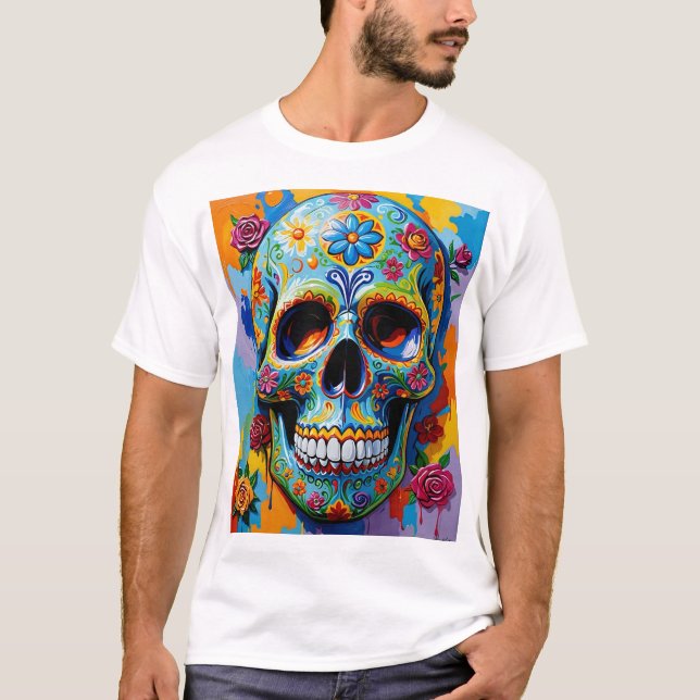 Açúcar Floral Colorido T-Shirt Design (Frente)