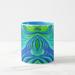 ADA ~ Zany 3D Fractal ~ Caneca Azul Verde