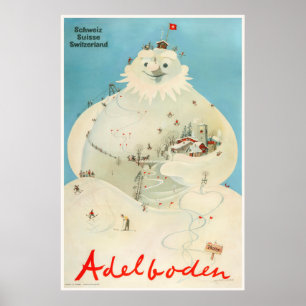 Adelboden, suiça, poster de viagens do esqui