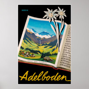 Adelboden, suiça, poster de viagens do esqui