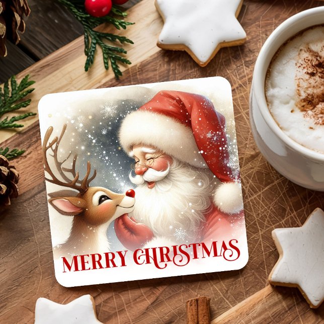 Adequados Porta-copos de Natal Papai Noel Renas Ág (Cute Watercolor Santa Rudolph Christmas Coasters)