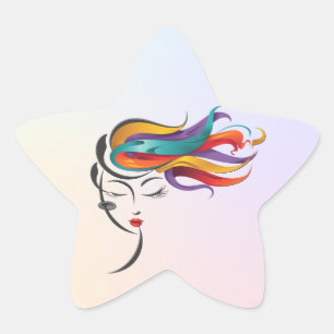 Adesito Estrela Abstrato com arte colorida de cabelo voando