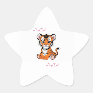 Adesito Estrela Adesivo🐯Arte de Bebê Tigre com Borboletas Rosas -