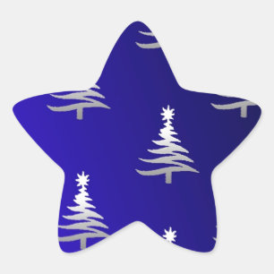 Adesito Estrela Árvores de Natal Prateadas em Azul Cobalto