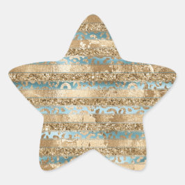 Adesito Estrela Bandas Impressas do Leopardo Azul-Azul-Aqua Dourad