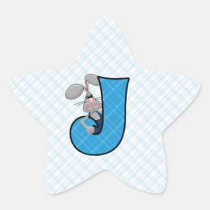 Adesito Estrela Blue Gingham Jackrabbit Monograma - Letra J
