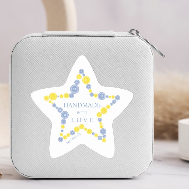 Adesito Estrela Blue & Yellow Original Buttons Star Handmade  (Blue & Yellow Original Buttons Star Handmade with Love Quote Star Sticker for Handymarkers. )