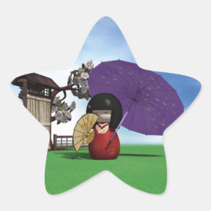 Adesito Estrela Boneca Kokeshi Japonesa Arte de Flor de Cerejeira