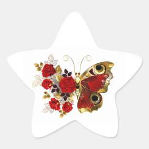 Adesito Estrela Borboleta de flor vermelha com rosas vermelhas