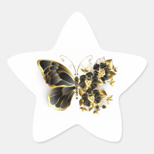Adesito Estrela Borboleta Flor de Ouro com Orquídea Preta