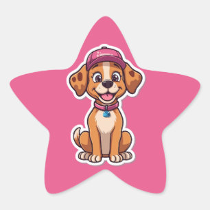 Adesito Estrela Cachorro de Cartoon Doce - Puppy feliz no Boné Sti