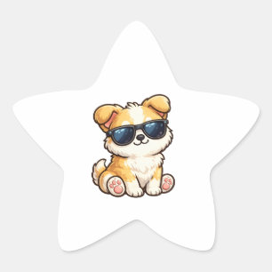 Adesito Estrela Cachorro Fofo com Óculos de Sol Design Kawaii