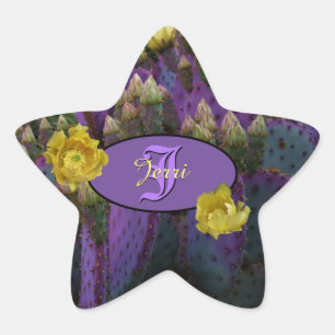 Adesito Estrela Cactus Roxo Com Flores Amarelas