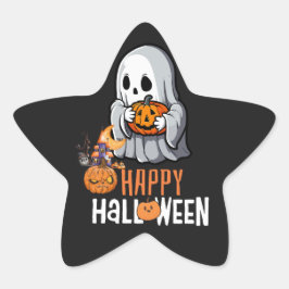 Adesito Estrela Camiseta "Feliz Halloween" com Fantasma e Abóbora