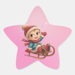 Adesito Estrela Carona de trenó de Natal com uma criança de invern