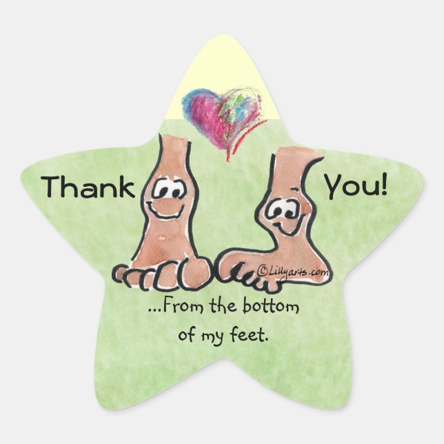 Adesito Estrela Cartoon Feet Obrigado com Heart on Star Sticker (Frente)