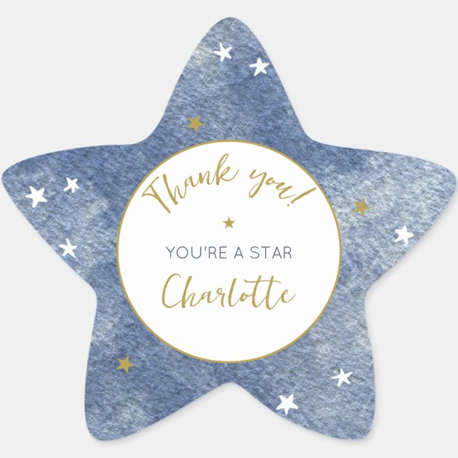 Adesito Estrela Celestial Star Watercolor Personalizado Obrigado (Celestial Thank You watercolor star personalized sticker)