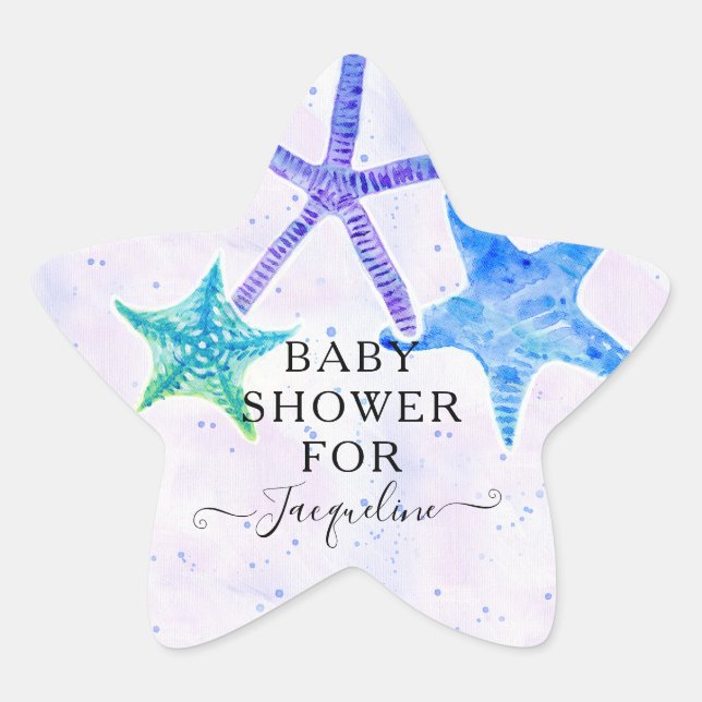 Adesito Estrela Chá de Bebê de Starfish Colorido da Praia (Frente)