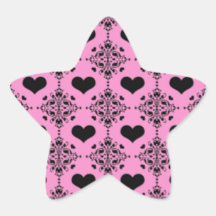 Adesito Estrela Corações Rosa e Preto Damask Adoráveis