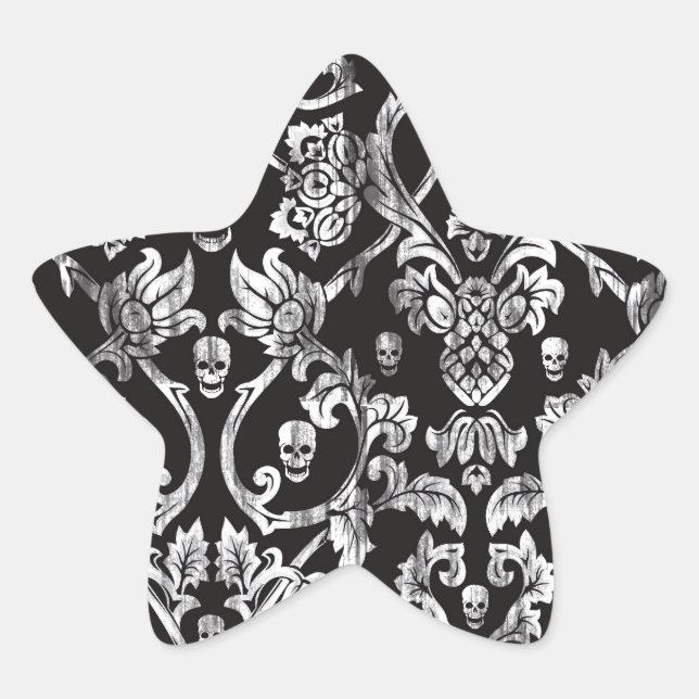 Adesito Estrela Damasco do crânio em preto e branco. (Frente)
