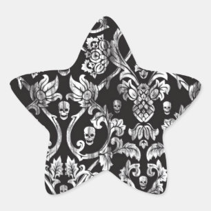 Adesito Estrela Damasco do crânio em preto e branco.