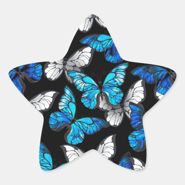 Adesito Estrela Dark Seamless Pattern with Blue Butterflies Morpho (Frente)