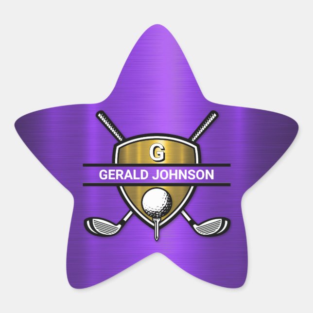 Adesito Estrela Desenho de Monograma de Golfe com Escudo de Ouro E (Frente)